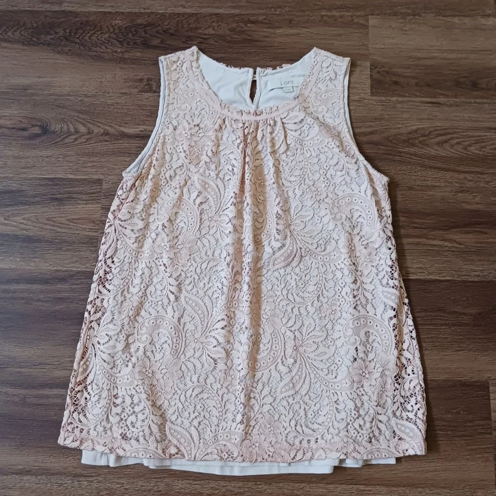 Ann Taylor LOFT Womens Floral Lace Sleeveless Blouse Top Keyhole Back Size S - Picture 1 of 6